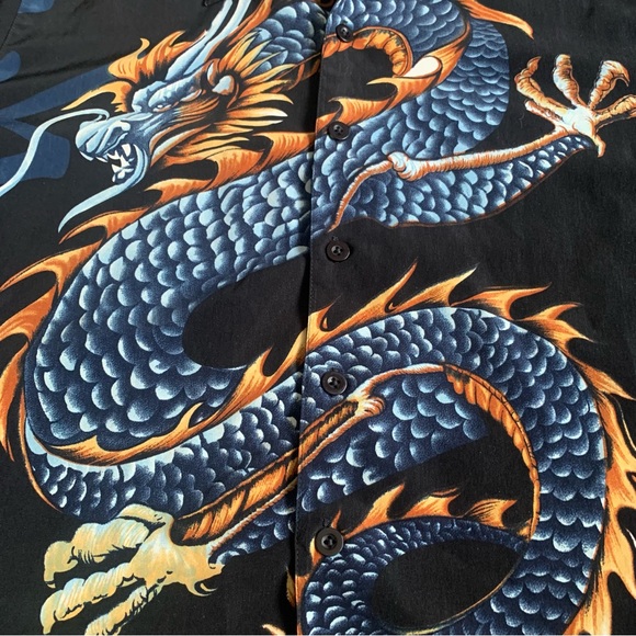 Y2K DRAGON ALL OVER PRINT BUTTON-UP SHIRT SHORT SLEEVE M UNISEX - Picture 4 of 5
